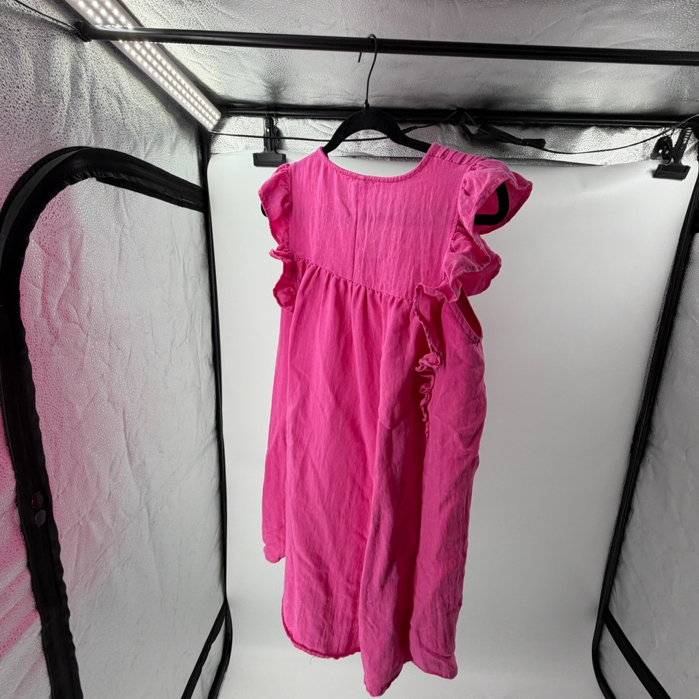 Umgee USA Hot Pink Ruffle Babydoll Mini Dress Pleated V-Neck Medium A0713 - Picture 3 of 6